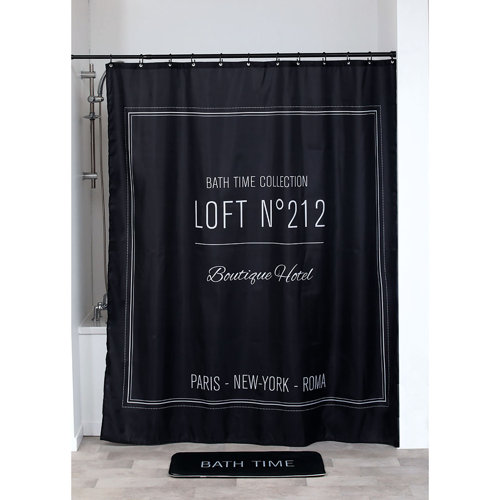 Evideco Neo Retro Writing Design Extra Long Polyester Shower Curtain